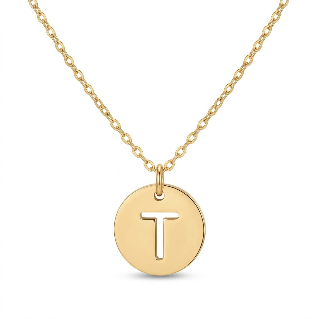 Stamped Circle Alphabet Letter Gold Necklace