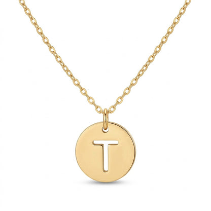 Stamped Circle Alphabet Letter Gold Necklace