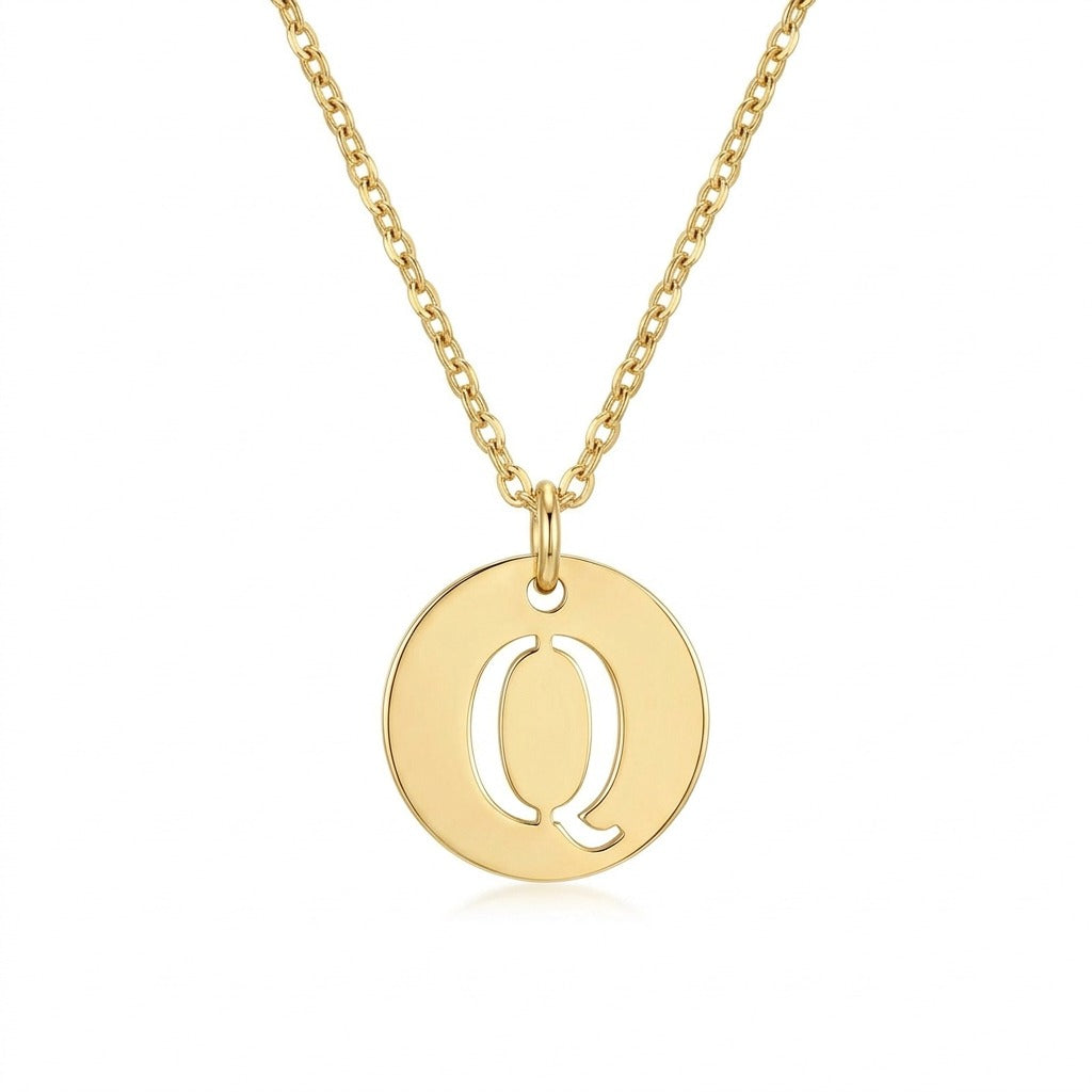 Stamped Circle Alphabet Letter Gold Necklace