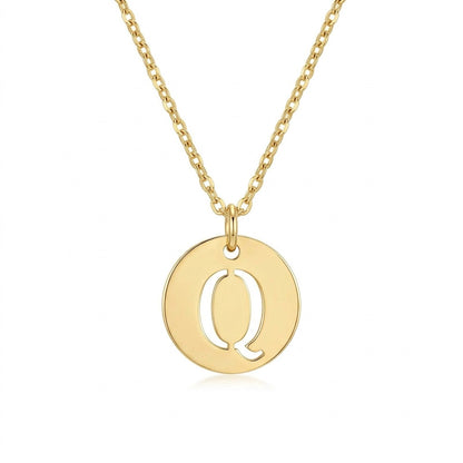 Stamped Circle Alphabet Letter Gold Necklace