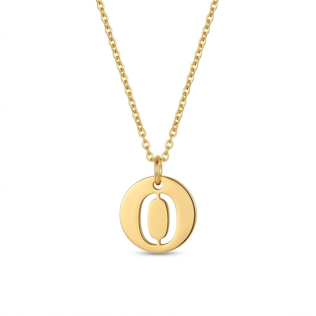 Stamped Circle Alphabet Letter Gold Necklace