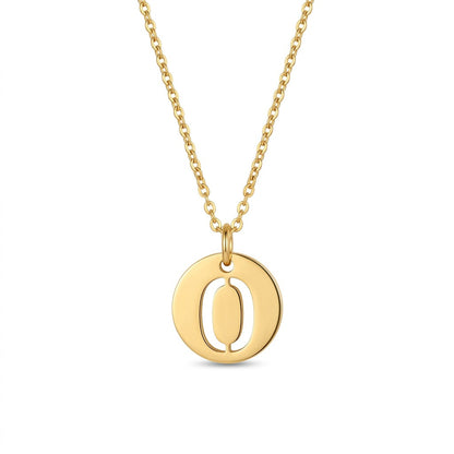 Stamped Circle Alphabet Letter Gold Necklace