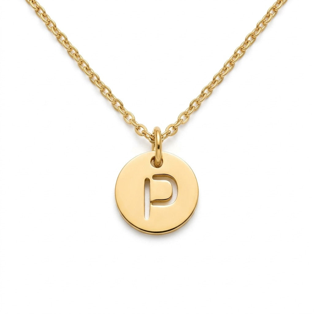 Stamped Circle Alphabet Letter Gold Necklace