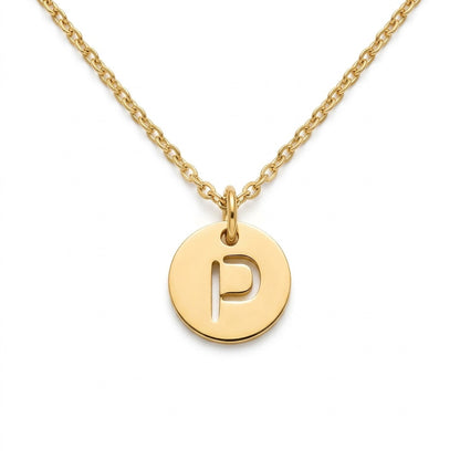 Stamped Circle Alphabet Letter Gold Necklace