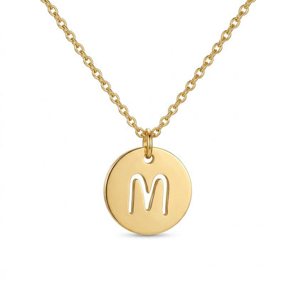 Stamped Circle Alphabet Letter Gold Necklace