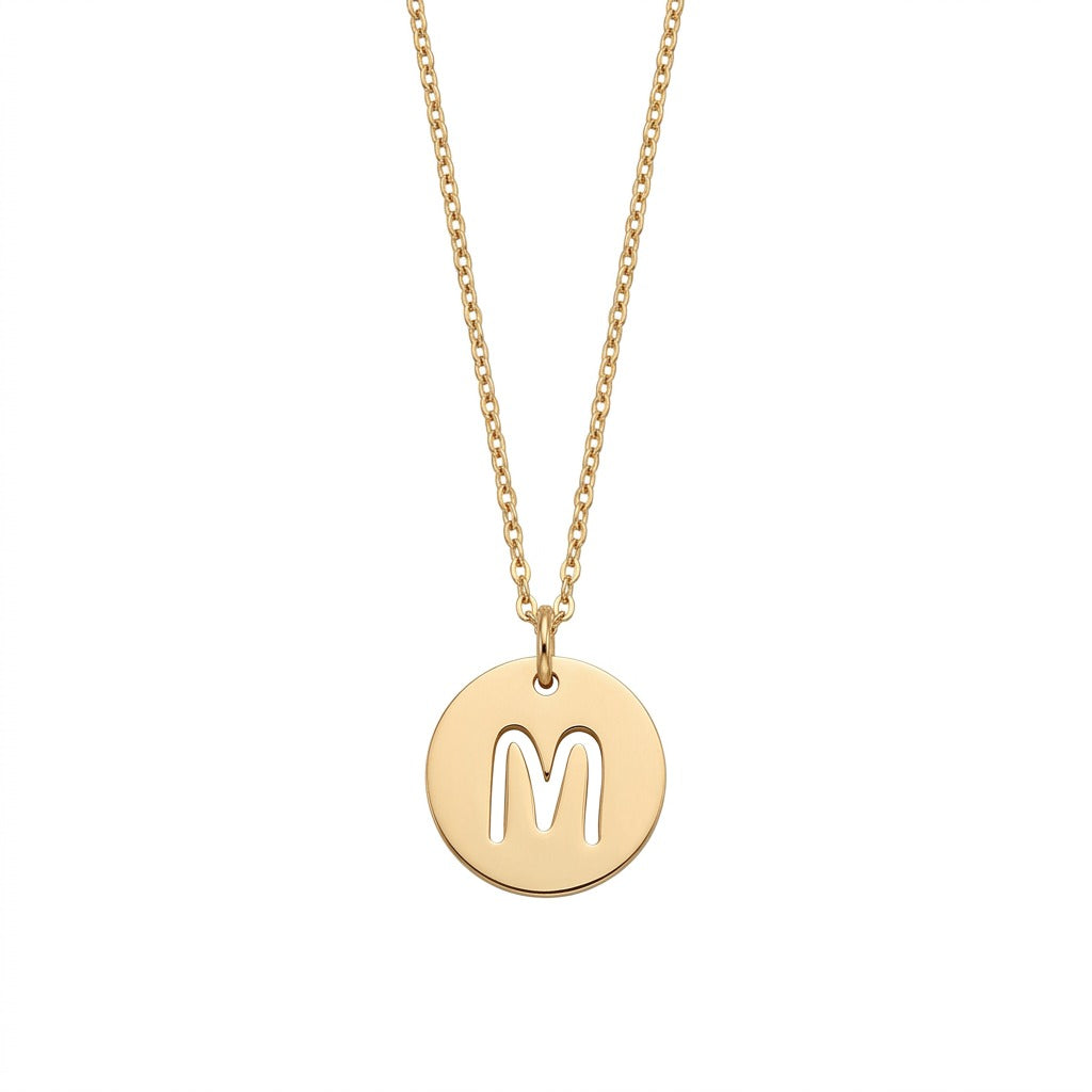 Stamped Circle Alphabet Letter Gold Necklace