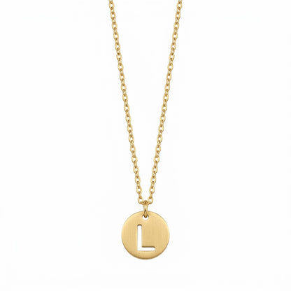 Stamped Circle Alphabet Letter Gold Necklace