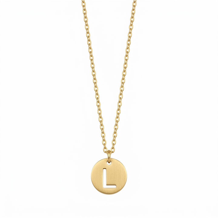 Stamped Circle Alphabet Letter Gold Necklace