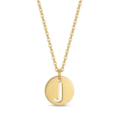 Stamped Circle Alphabet Letter Gold Necklace