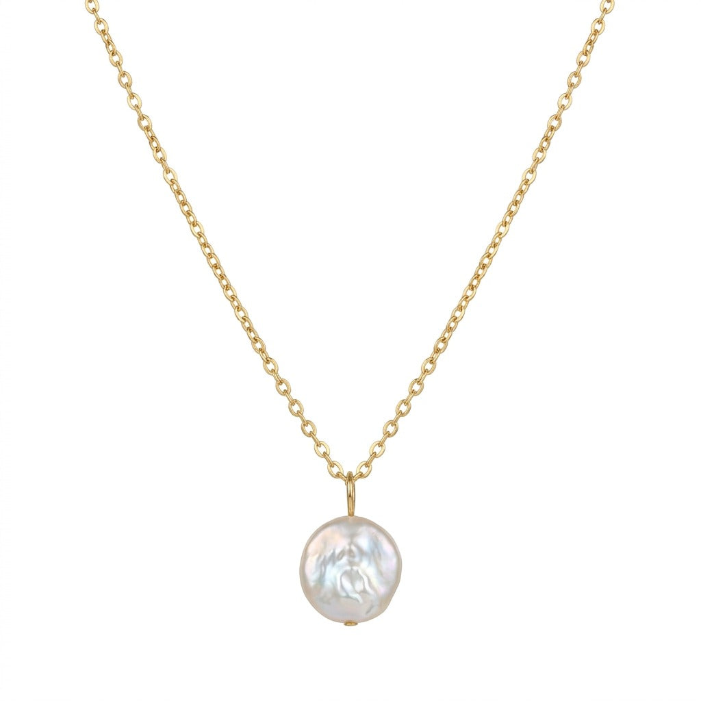 Getting Fresh Disc Pearl Gold Necklace
