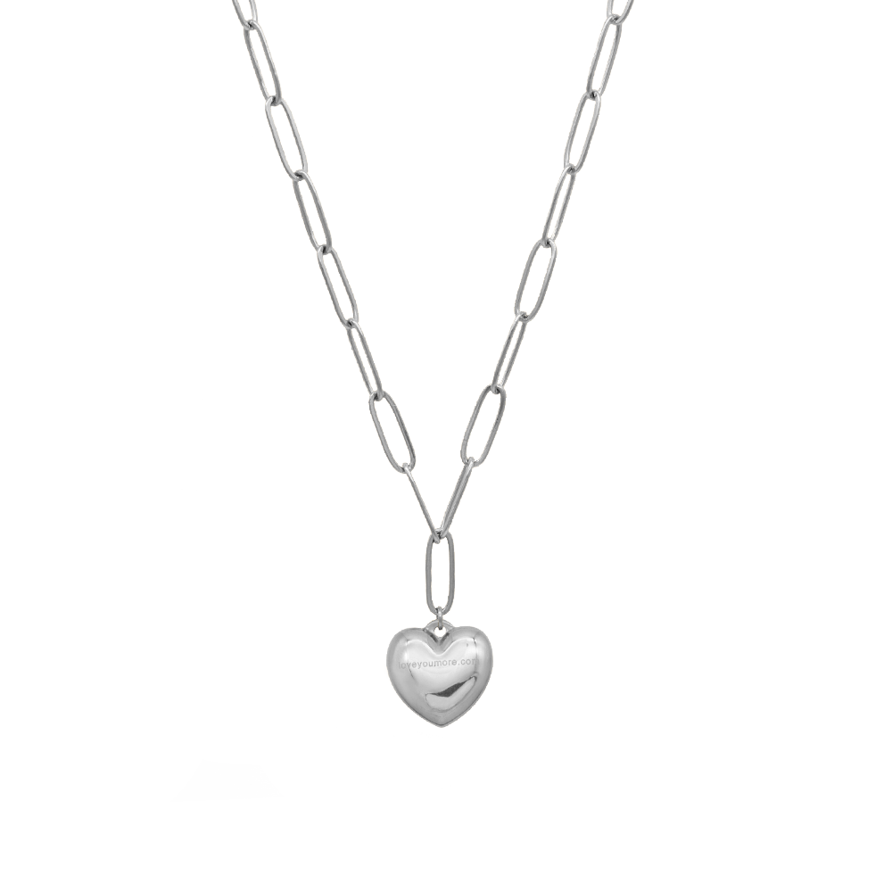 The Silver Paperclip Chain Link Necklace - Bubbly Heart