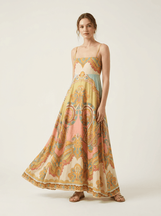 Peach Floral A-Line Dress