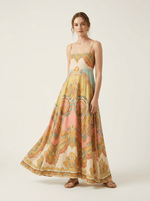 Peach Floral A-Line Dress