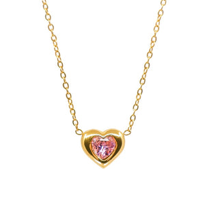 Pink Stone in Gold Heart Necklace