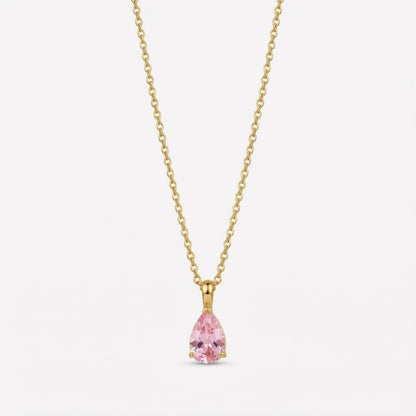 The Birthstones Teardrop Prong Set Gold Necklace