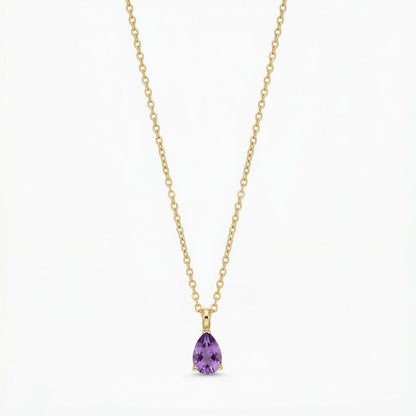 The Birthstones Teardrop Prong Set Gold Necklace