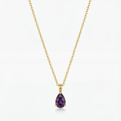 The Birthstones Teardrop Prong Set Gold Necklace