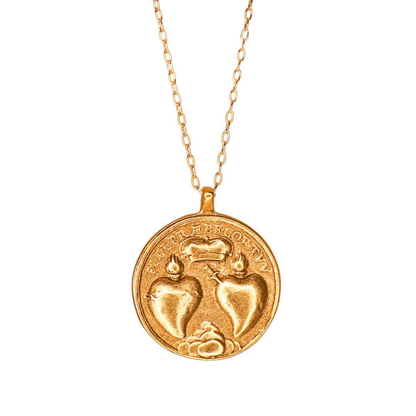 Sacred Heart Gold Large Coin Necklace