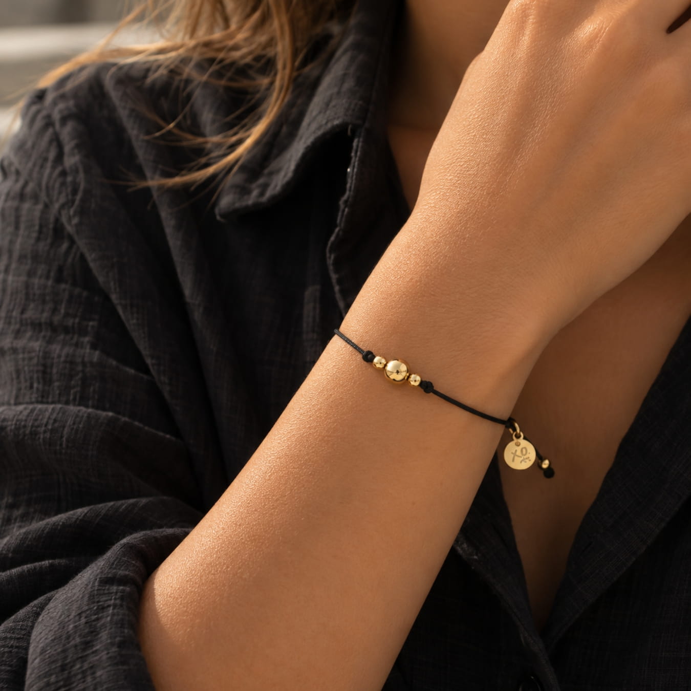Savannah Cord Bracelet with Gold Beads