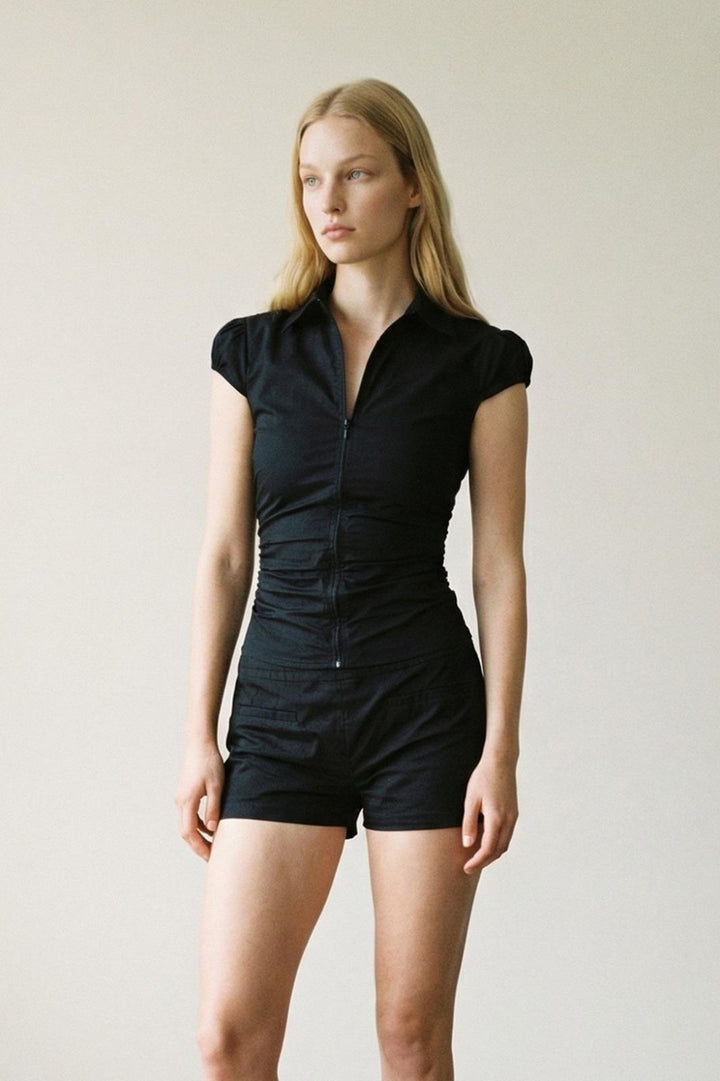 Black City Blouse & Shorts Set