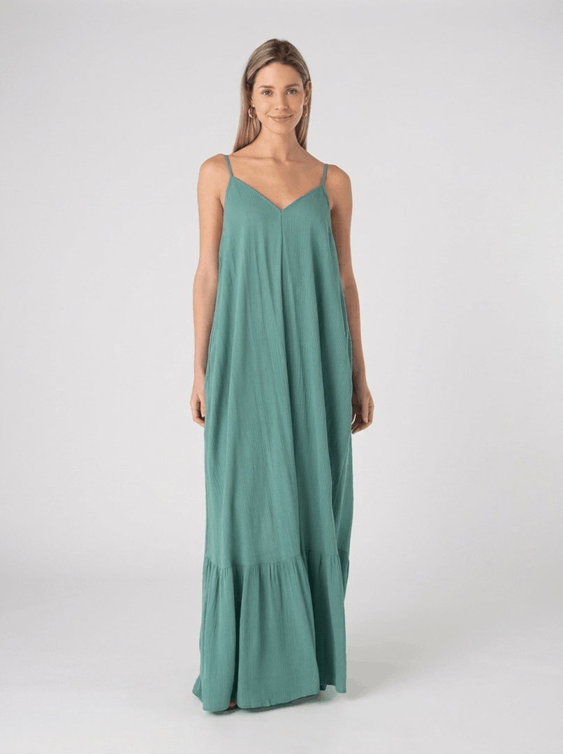 Teal Sleeveless Flowy Maxi Dress
