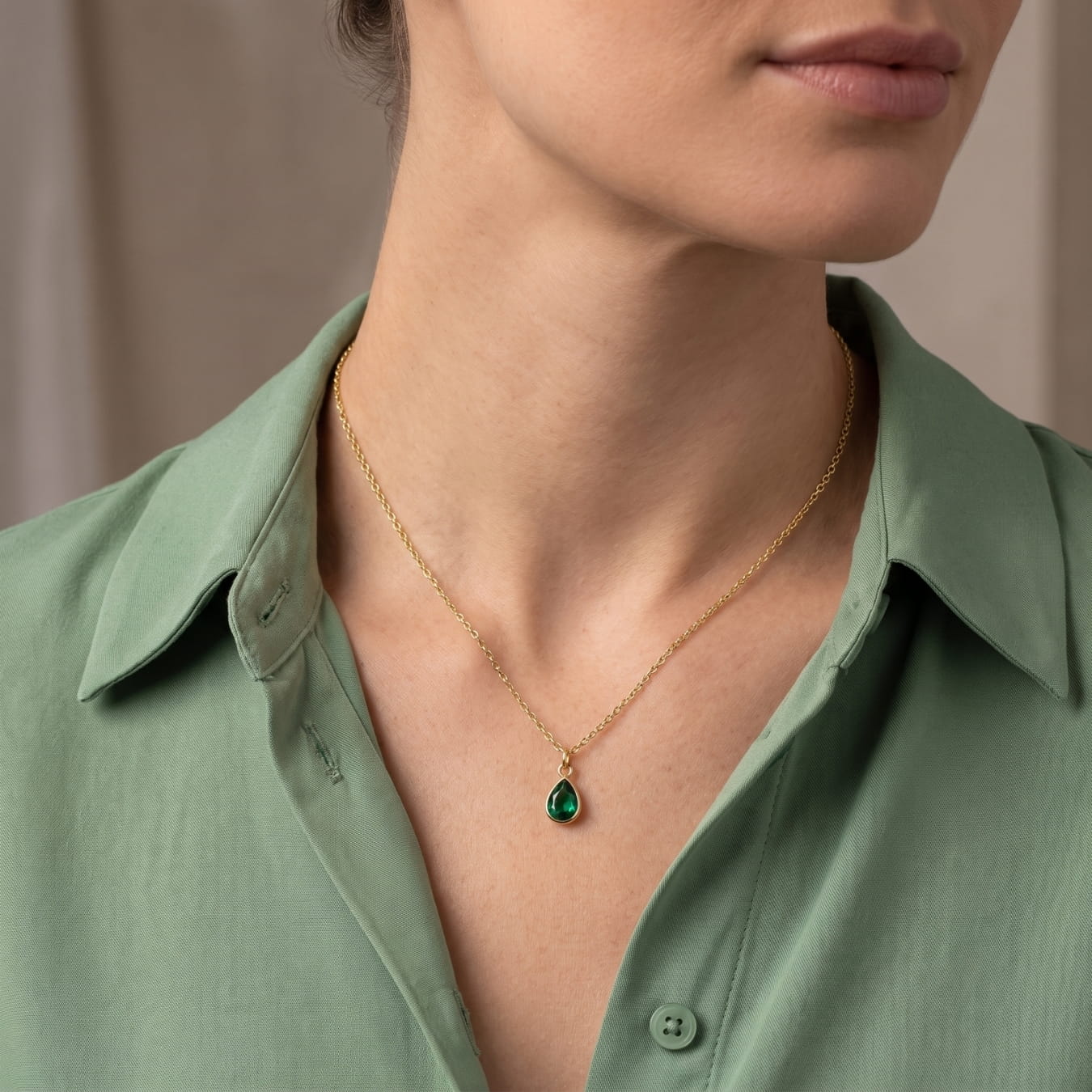 The Birthstones Teardrop Bezel Set Gold Necklace