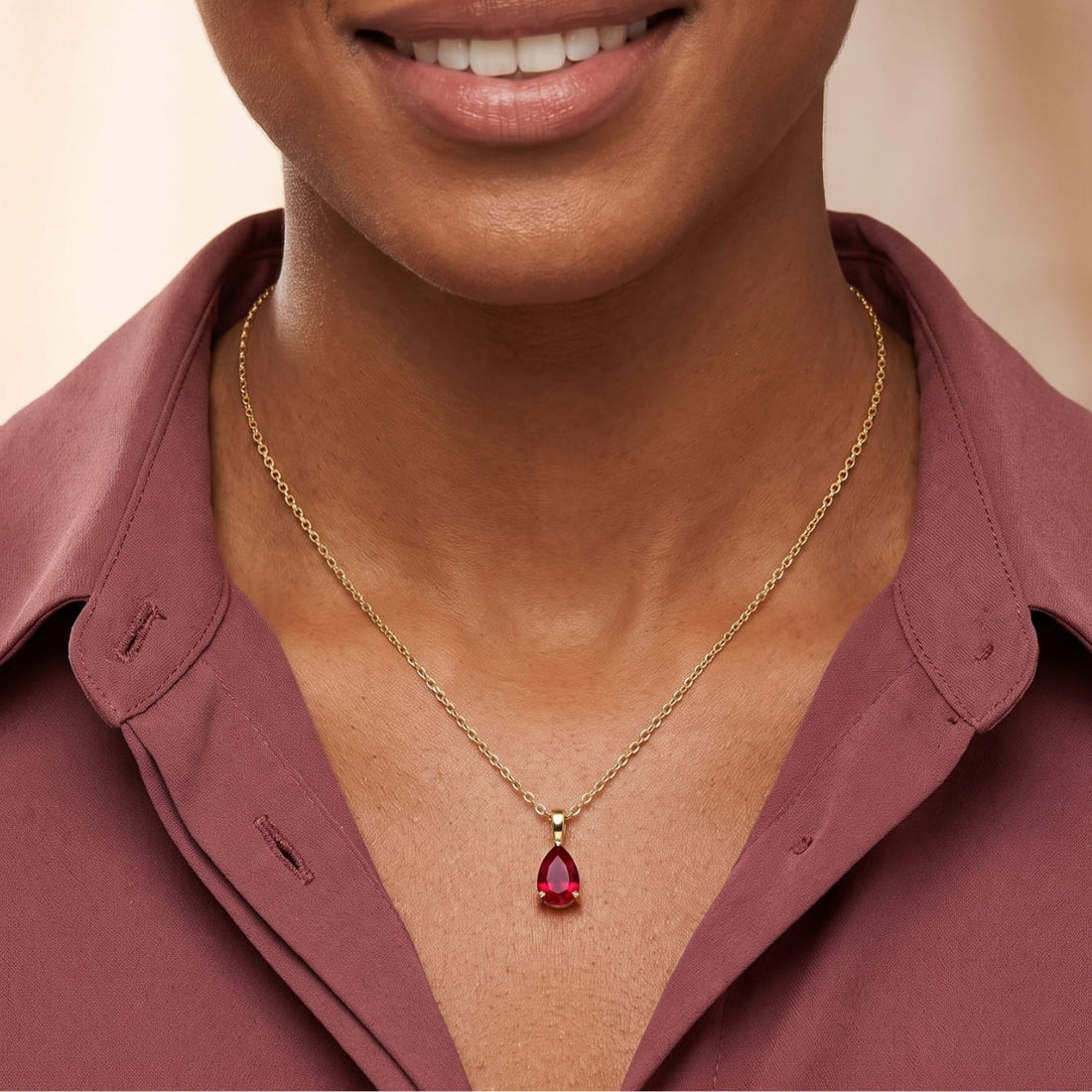 The Birthstones Teardrop Prong Set Gold Necklace