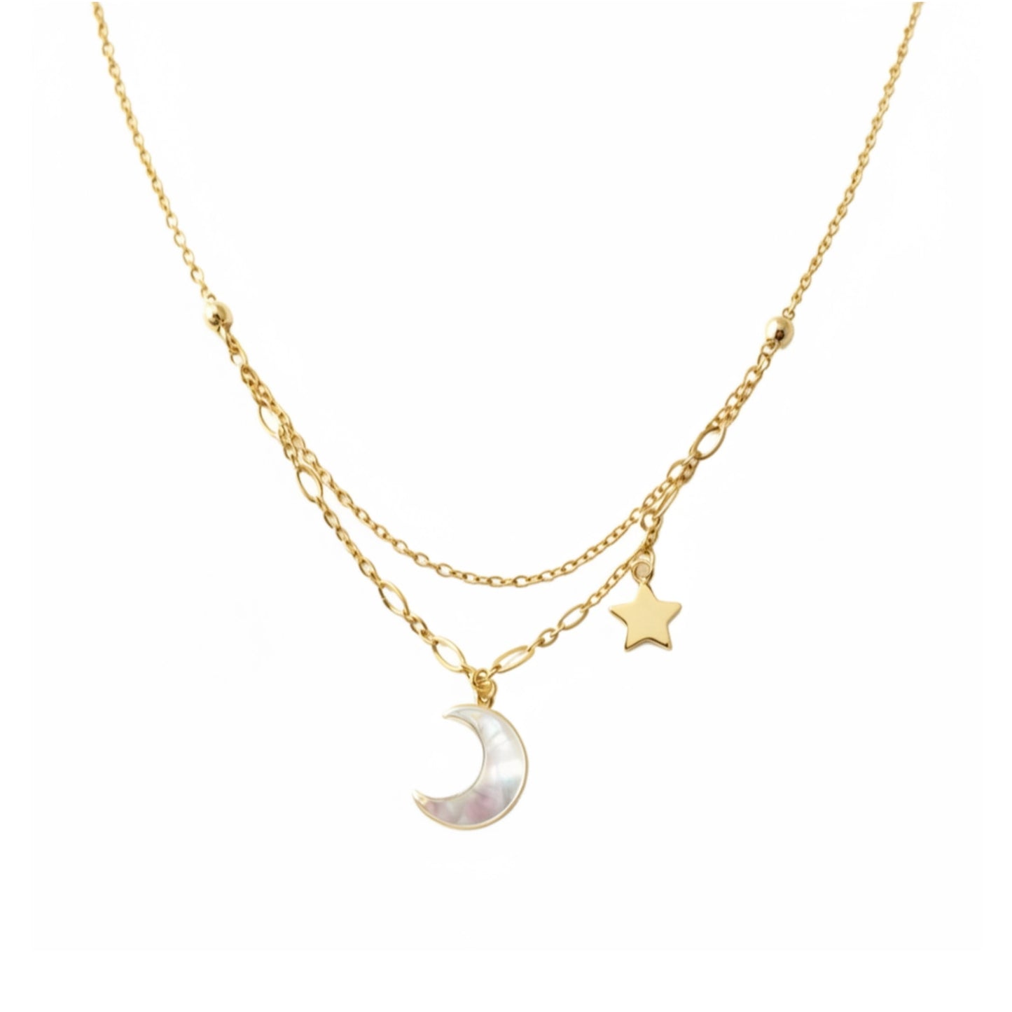 The Clear Moon and Gold Star Double Necklace