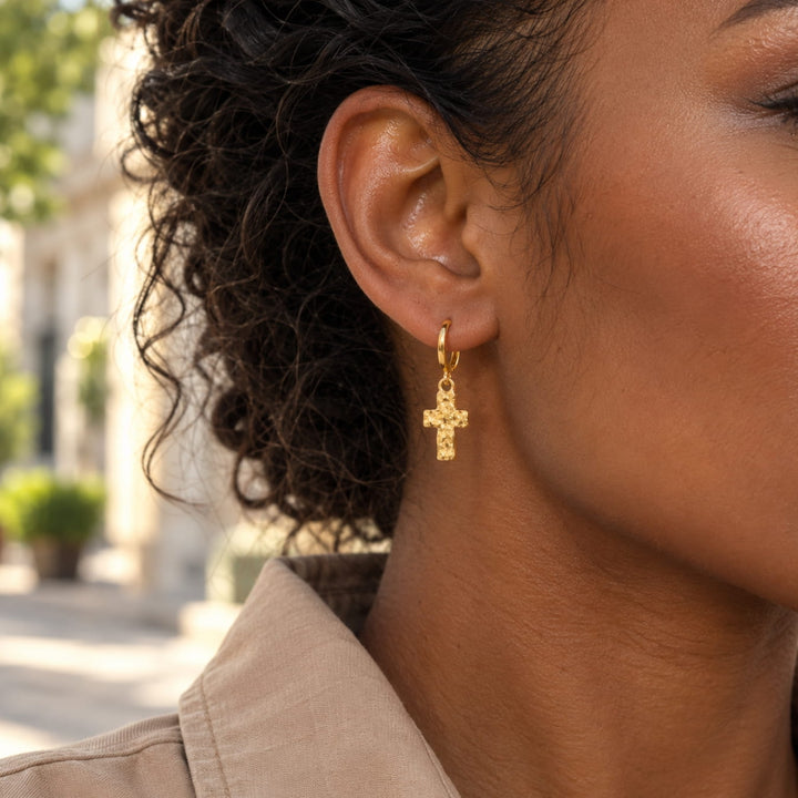 The Hammered Cross Earrings