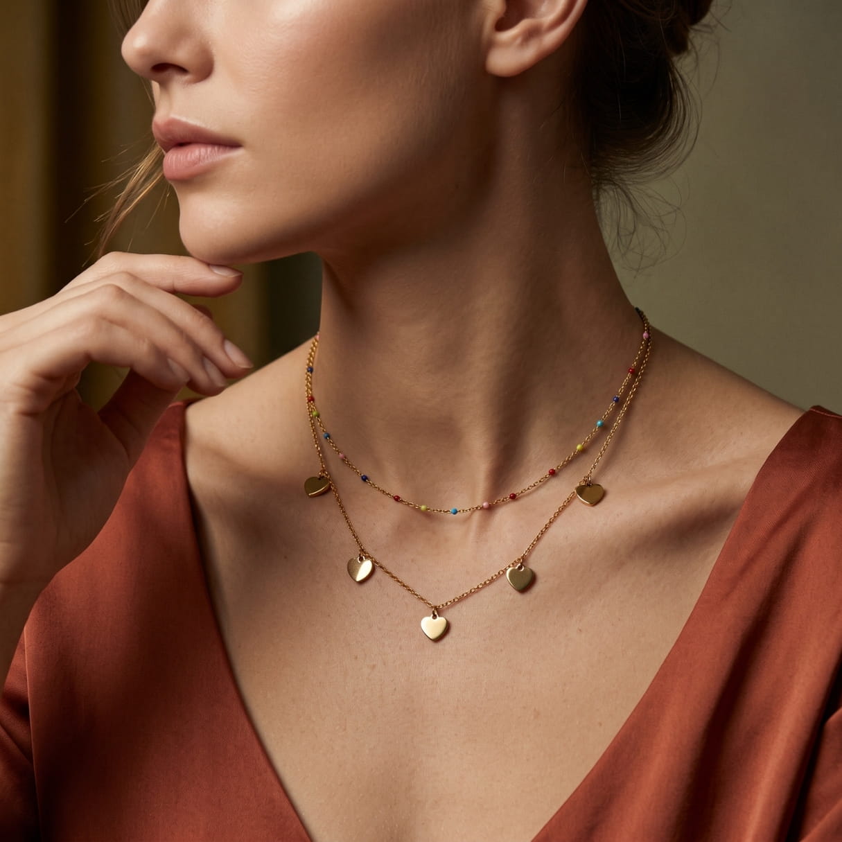 The Hearts Double Gold Necklace