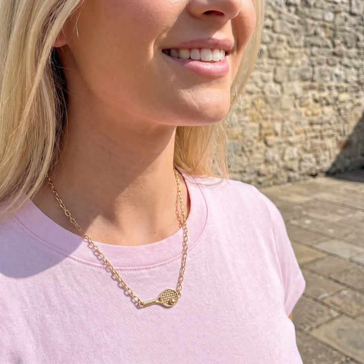 The Horizontal Tennis Racquet Gold Necklace