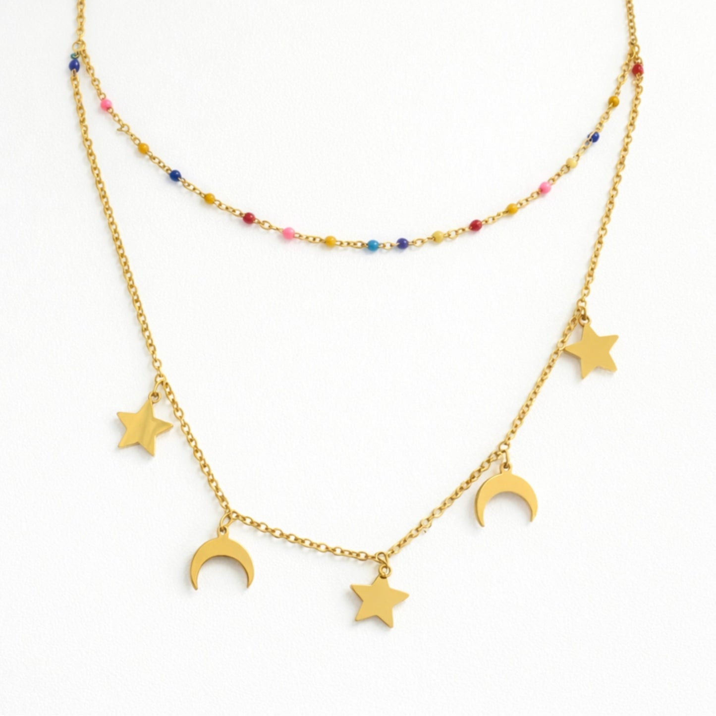 The Moon & Star Double Gold Necklace