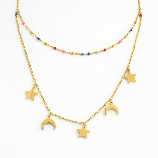 The Moon & Star Double Gold Necklace