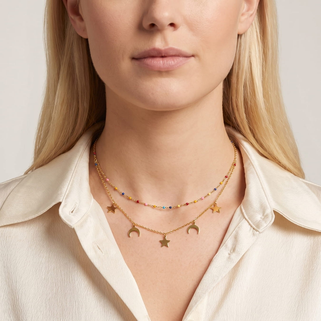 The Moon & Star Double Gold Necklace