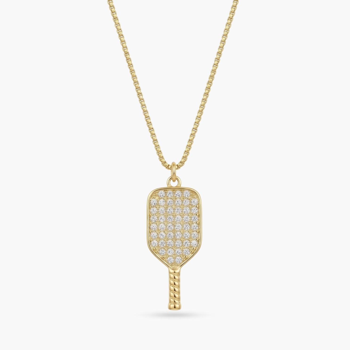 The PickleBall Paddle Rhinestone Gold Necklace