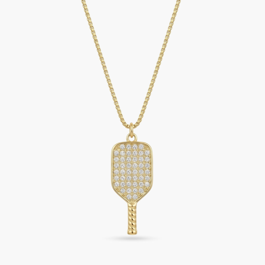 The PickleBall Paddle Rhinestone Gold Necklace