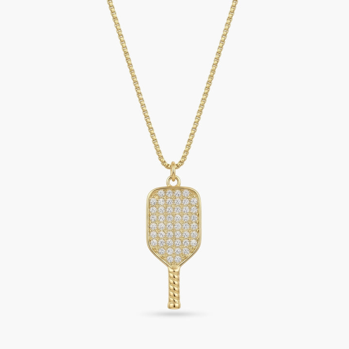 The PickleBall Paddle Rhinestone Gold Necklace