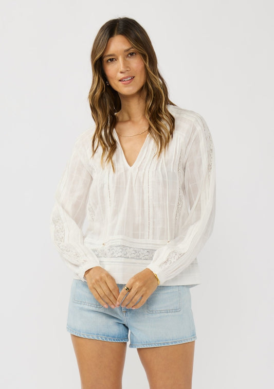 White Boho Lace-Up Blouse