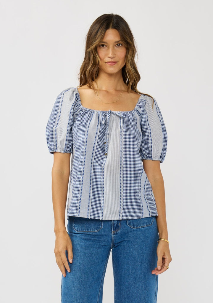 Blue Printed Off-Shoulder Top