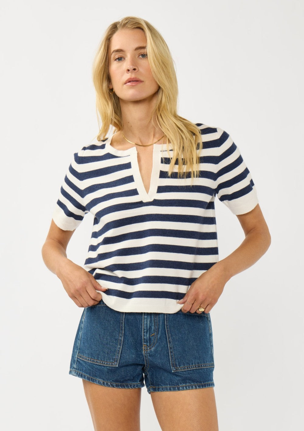 White Navy Striped Crop Top