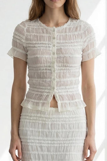 Crinkle Shirred Top & Midi Skirt Set