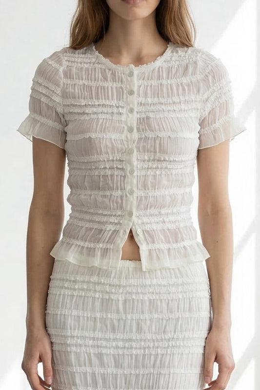 Crinkle Shirred Top & Midi Skirt Set