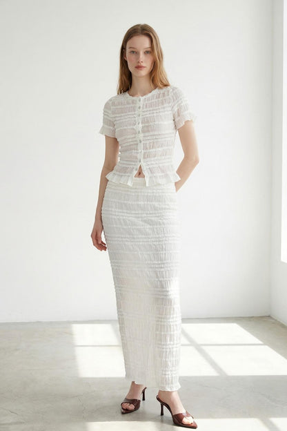 Crinkle Shirred Top & Midi Skirt Set