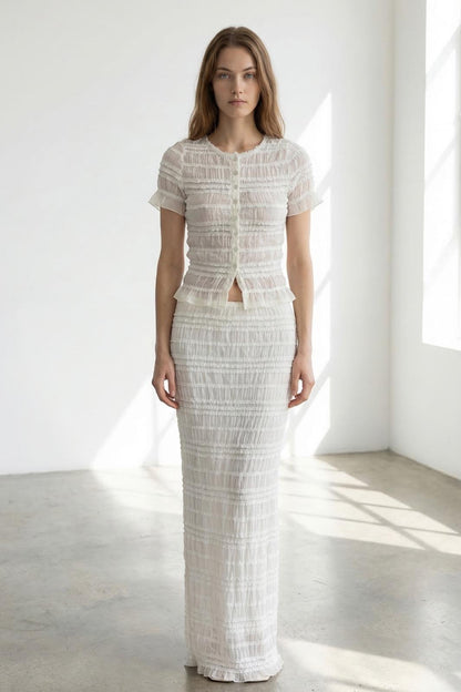 Crinkle Shirred Top & Midi Skirt Set