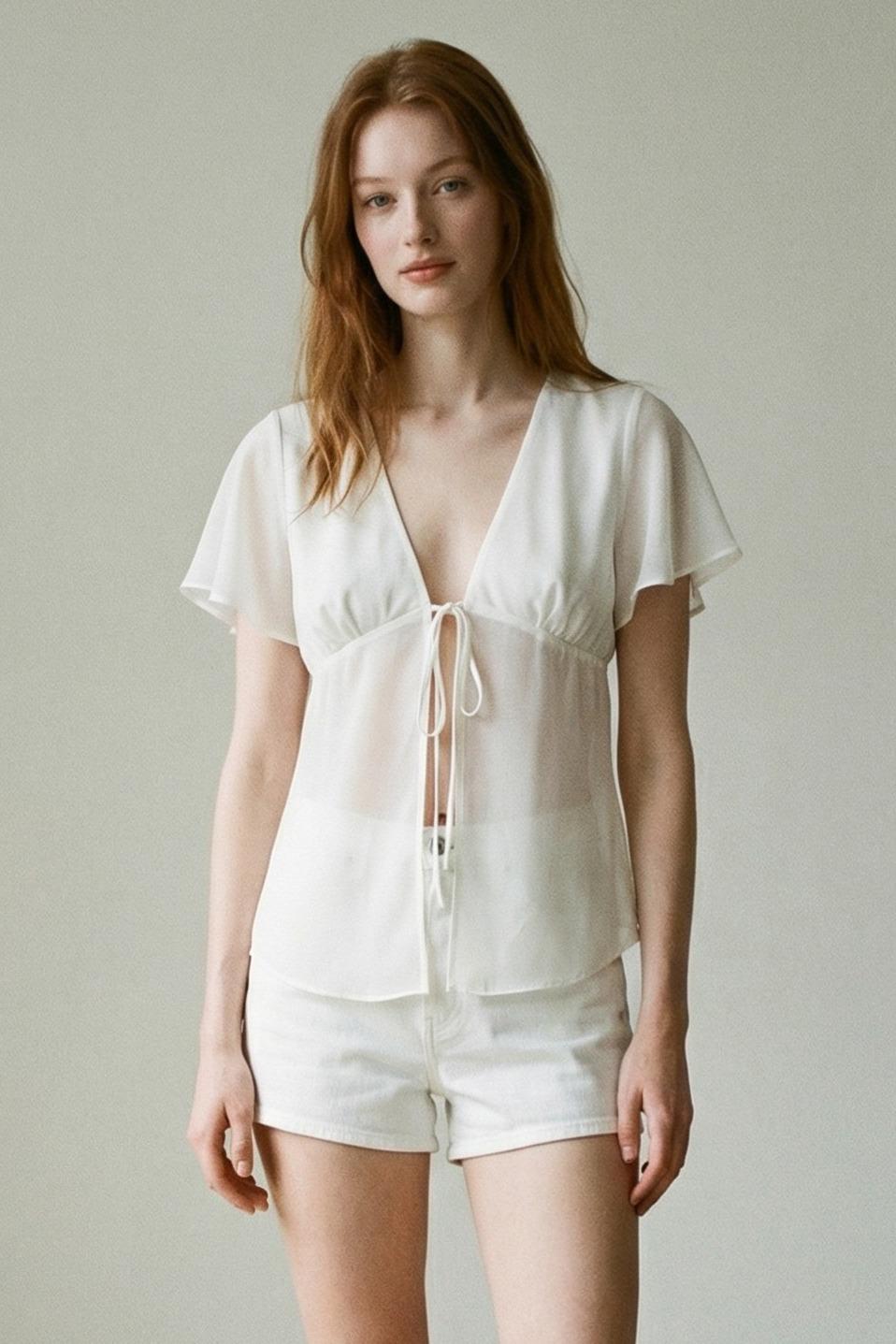 Chiffon Flowy Short Sleeves Blouse