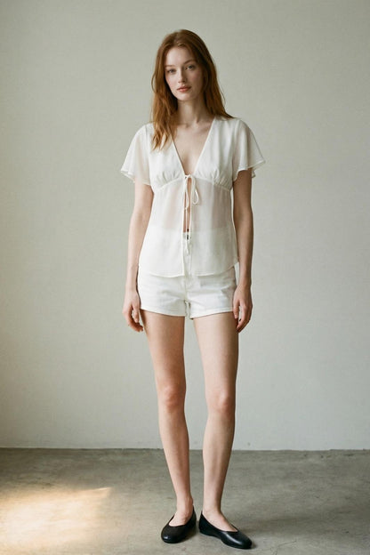 Chiffon Flowy Short Sleeves Blouse