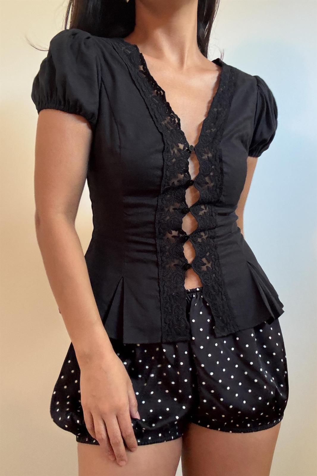Lace Trim Puff Sleeves Blouse
