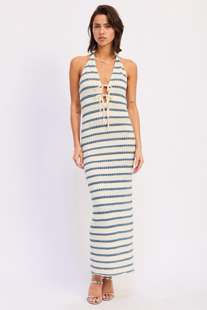 Deep V Halter Maxi Dress
