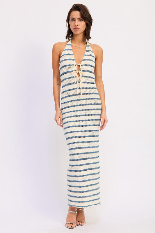 Deep V Halter Maxi Dress