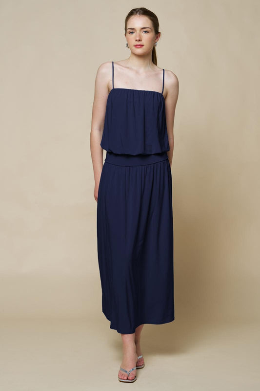 Navy Blue Strapless Maxi Dress